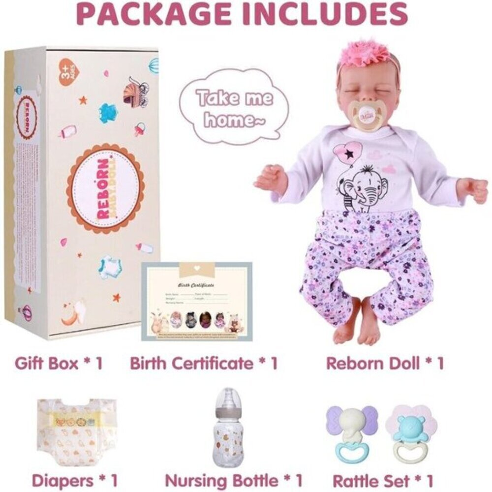 17" Lifelike Reborn Baby Doll Girl – Soft Vinyl, Poseable with Gift Set - Picture 9 of 9